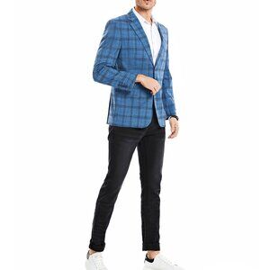 Teal Glen Plaid Notch lapel Men's Jacket